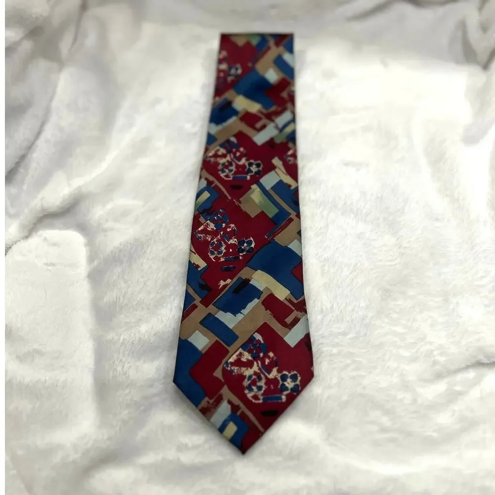 Fendi Vintage 90s Silk Tie Abstract Geometric Made in Italy Authenticated